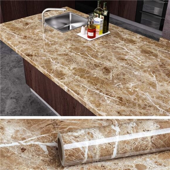 Brown Marble Contact Paper Peel & Stick Countertop Granite Wallpaper for Kitchen - Picture 1 of 7